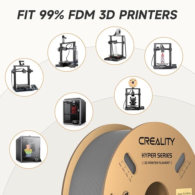 Official CREALITY Hyper PLA Filament 1.75mm Grey & Grey 2KG, 30-600mm/s Rapid High Speed PLA 3D Printer Filament, 2 Pack 1kg Spool(2.2lbs) PLA, Dimensional Accuracy +/-0.02mm, Fit Most FDM 3D Printers