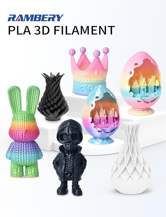 RAMBERY Black PLA Plus 3D Printer Filament 1.75mm 1kg | PLA+ Toughness Upgraded, Neatly Wound, Fit Most FDM Printers