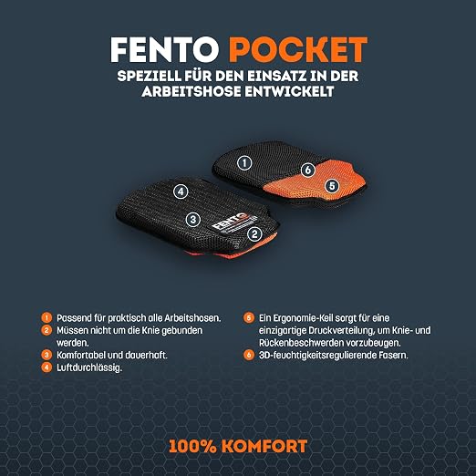 FENTO POCKET | Premium Knee Pads for Professionals such as Plumbers, Electricians and Landscapers | Specially Designed for Your Work Trousers | Particularly Ergonomic | 100% Comfort