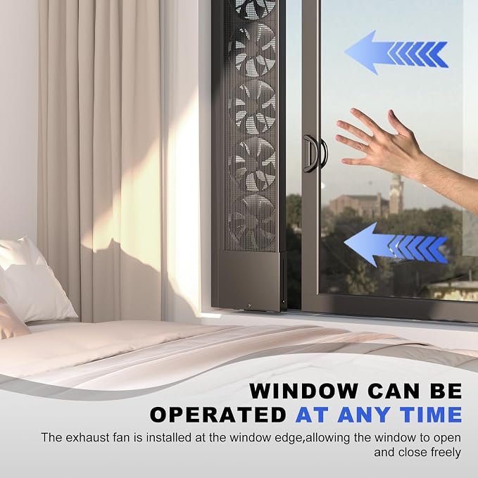 AMSXNOO 20.9-24.8" Vertical Window Exhaust Fan for Sliding Window, Punch-Free Installation Casement Window Fan, Variable Speed Vent Fan, 4" Retractable, for Livingroom Bedroom Bathroom Kitchen Office
