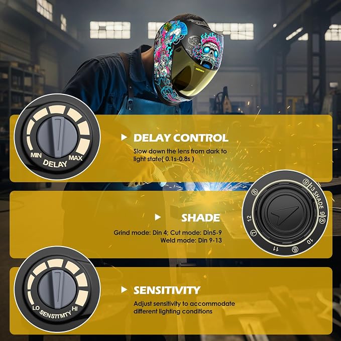 Welding Helmet Auto Darkening True Color Large Viewing, Welding Hood Solar/Rechargeable Battery Powered, Wide Shade 4/5-13 with 4 Arc Sensor, Optical Clarity Welding Mask for TIG MIG ARC Grind