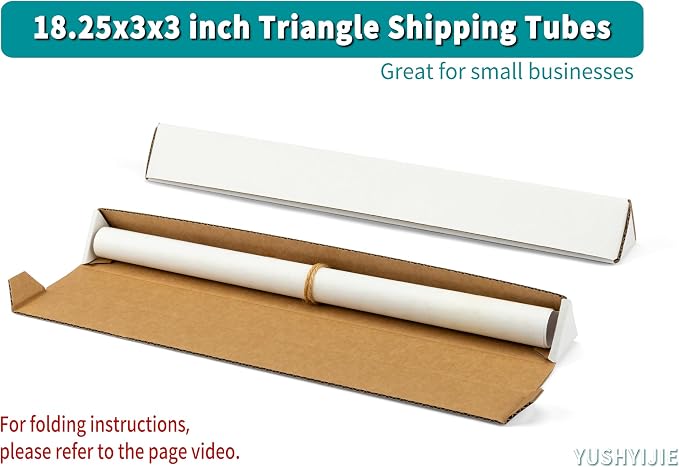 50-Pack Triangle Shipping Tubes, 18.25x3x3 inch Mailer Boxes | White, Corrugated Cardboard Boxes, For Posters, Blueprints, Artwork, Crafts, Mailing, Packaging, Storage
