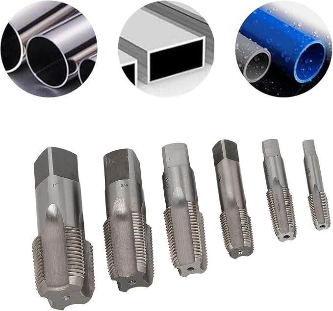 6 Pcs NPT Pipe Tap Set, HSS 1/8-27 to 1-11.5 Taps, 1/4-18, 3/8-18, 1/2-14, 3/4-14, with Durable Case - Ideal for Plumbers & DIY Projects