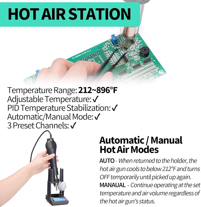 YIHUA 853D 5A-II 3 in 1 Hot Air Rework Soldering Iron Station and DC Power Supply 30V 5A -°F /°C Multiple Functions