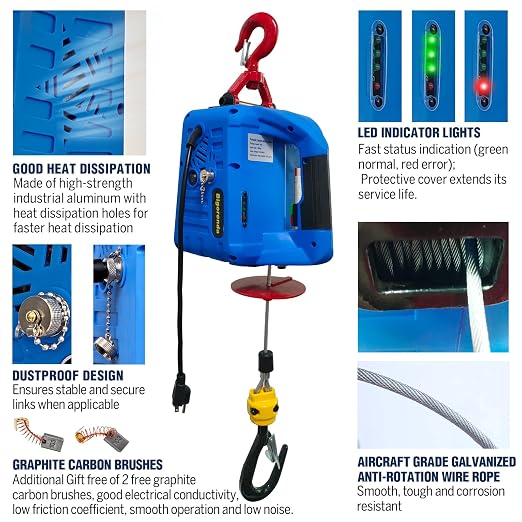 3-in-1 Electric Hoist Winch,1100lb Capacity, Portable Electric Power Winch with Wire Wireless Remote Control,110V Electric Hoist Crane,26FT Lifting Height,for Warehouse,Garage,Lifting Towing