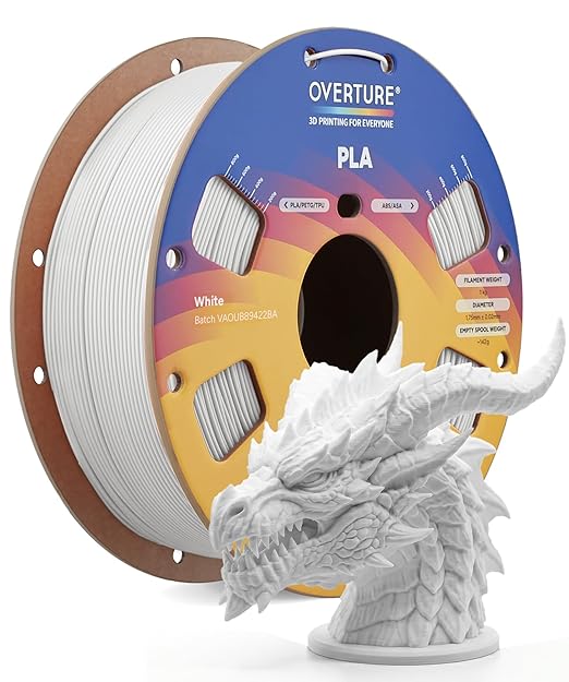 OVERTURE High Speed PLA Filament 1.75mm, Neatly Wound 3D Printer Filament 1kg Spool (2.2lbs) Rapid PLA, Dimensional Accuracy +/- 0.02 mm, Fit Most FDM 3D Printers (White 1-Pack)