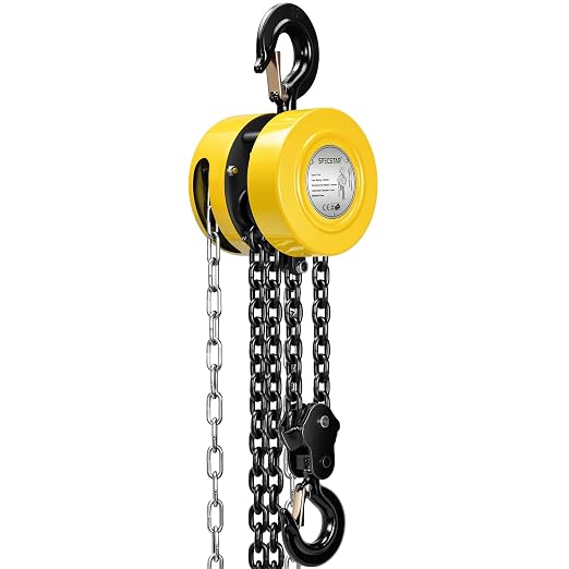 SPECSTAR Hand Chain Hoist 2 Ton 4400 Lbs Capacity 10 Feet with 2 Hooks | Heavy Duty Manual Chain Fall for Warehouse Building Automotive Machinery Yellow