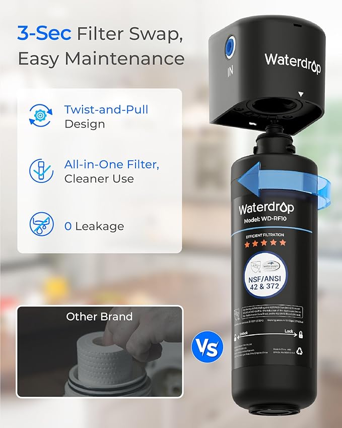 Waterdrop 10UB Under Sink Water Filter, Under Sink Water Filtration System and Waterdrop RF10 Replacement Filter Cartridge for 10UA/10UB Under Sink Water Filter