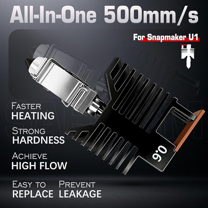 4Pcs 0.6MM U1 Hotend for Snapmaker U1 Extruder, 24V 48W Fast Heating Ceramic Hot End with Hardened Steel Nozzle, Leak-Proof Integrated Design, Replacement Hotend for Sanpmaker U1 3D Printer Parts