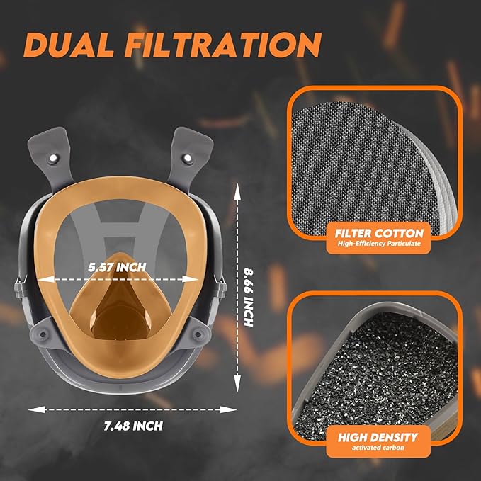 Full Face Respirator Mask with Fliter, Reusable Gas Mask Against Gases, Dust, Organic Vapor, for Spray Paint Chemicals Epoxy Resin Welding Sanding