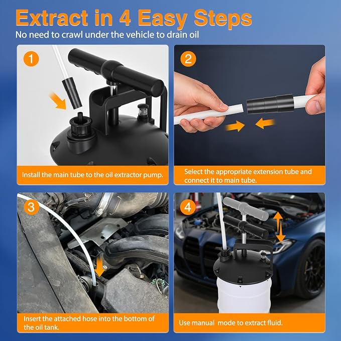 GOOACC Oil Extractor Pump for Oil Change Vacuum Pump 7L Manual Fluid Extractor Tools Kit with 4 Tubes and Storage Hole Oil Suction Pump Extractor for Automotive Boats Fluid Vacuum Evacuation Transfer