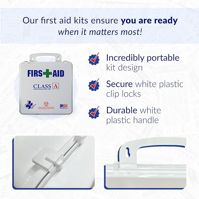 Certified Safety Mfg Class A 21 Plus BBP - 158pc USA-Made ANSI & OSHA Compliant First Aid Kit w/Bloodborne Pathogen Protection - Bloodborne Pathogen Kit for Businesses (Plastic Case)