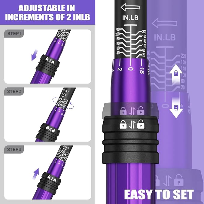 ANPUDS 1/4 Inch Drive Click Torque Wrench, 20-240 in.lb/2.3-27.1 Nm | Aluminum Adjustable Inch Pound Tool with 72 Tooth, Dual Range Scales, Small Bike Torque Wrench for Bicycle Maintenance