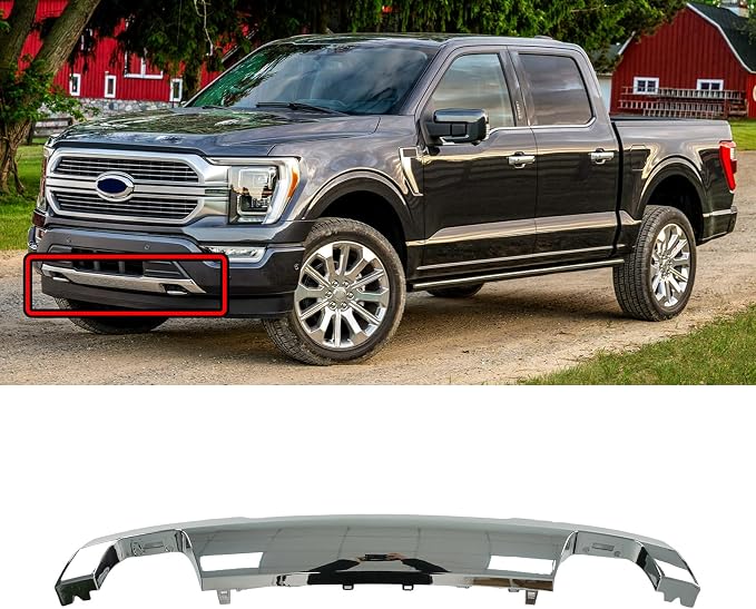 Front Bumper Skid Plate Lower Molding Trim Valance For Ford F150 2021 2022 2023 OE Replacemnet ML34-17F771-ACW (Chrome)
