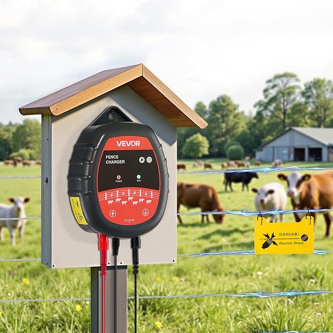 VEVOR Electric Fence Charger, 10kV 1J, AC DC Electric Fence Energizer with LED Indicator, 1.86 Miles Range, Powerful Plug-in Fences Charger, Prevents Wild Animals Intrusion for Livestock Poultry