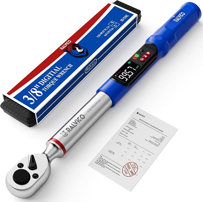 Digital Torque Wrench 3/8 Driver For Motorcycle Engine maintenance | 5.02-99.57 Ft-Lb (6.8-135 N.m)，±2% Accuracy，Peak & Track Mode，Color LED & Buzzer Alerts，Quick Release Head