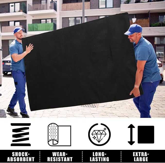 Fanfanwin 2 Pcs 80" X 144" Extra Large Moving Blankets Heavy Duty Packing Blankets Textile Shipping Furniture Pads furniture covers essentials for Protecting Wrapping Moving Supplies, Black