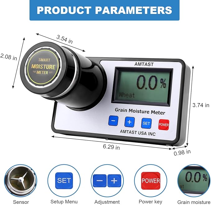 Grain Moisture Meter High Precision Grain Moisture Tester with Temperature Compensation Portable Seed Moisture Meter for 22 Grains including Wheat, Soybean, Coffee and More