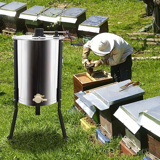 BeeCastle Manual Honey Extractor 4/12 Frame Stainless Steel Honeycomb Drum Spinner Extractor with Height Adjustable Stand,Manual Crank Beekeeping Extraction Equipment