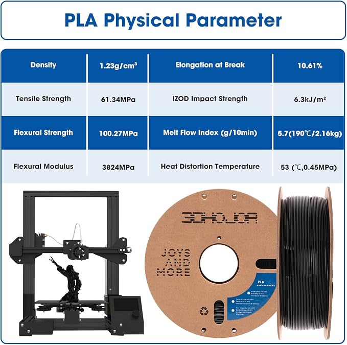 3DHoJor PLA Filament 1.75mm,3D Printer Filament 1kg*4 Bundle Cardboard Spool, Fit Most FDM 3D Printer,Dimensional Accuracy +/- 0.03 mm,Vacuum Packaging-Black+White 4Pack