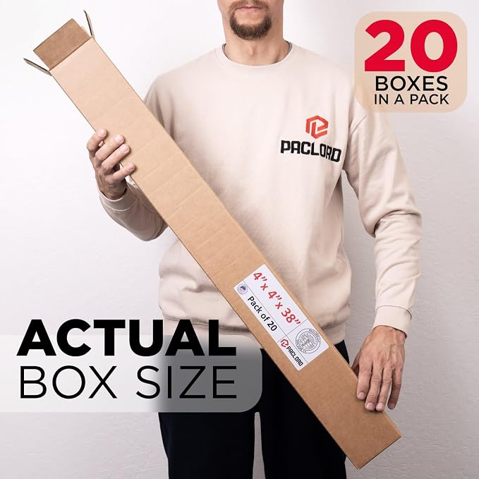 Tall Cardboard Boxes 4"L x 4"W x 38"H (Pack of 20) - USA-Made Packing Boxes for Moving, Shipping, or Storage - USPS, UPS, FedEx Approved - Professional Packing Supplies for Moving | USA-Made Packing Boxes for Moving, Shipping, or Storage - USPS, UPS, F...