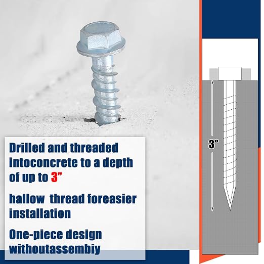 Tandefio 50 Pack 1/4" x 3" Concrete Screw Anchor Galvanized Large Diameter Heavy Duty Plated Concrete Anchors for Masonry Brick Anchoring Block Decking Framing Hex Drive