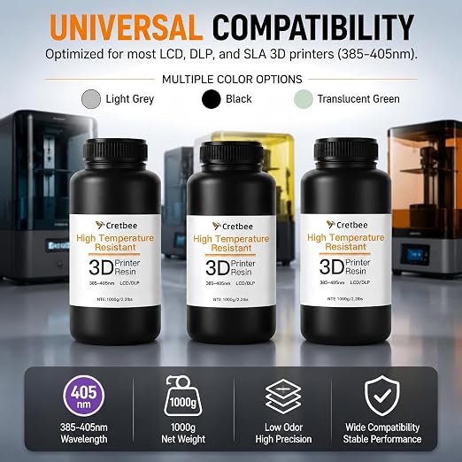 Up to 536℉(280°C) 3D Printer Resin, High Temperature resina, High Precision 3D Printing Resin for Engineering, Industrial Parts, 405nm Photopolymer Resin for DLP/LCD Black, 1000g