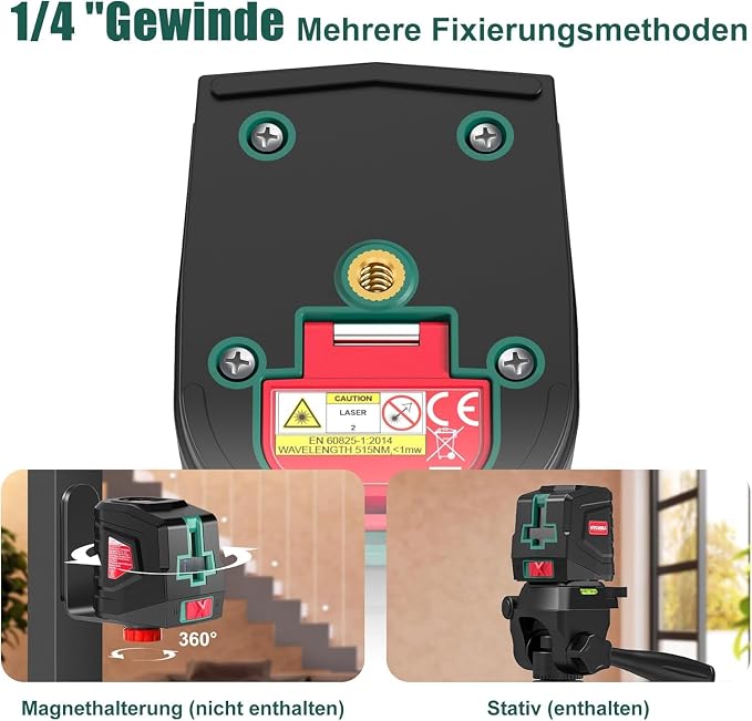 360° Self Leveling, Laser Tool with Tripod (29-1/2 In), Green Cross Line Laser for Construction, Renovation, Floor Tile, Picture Hanging, Class II, <1mW