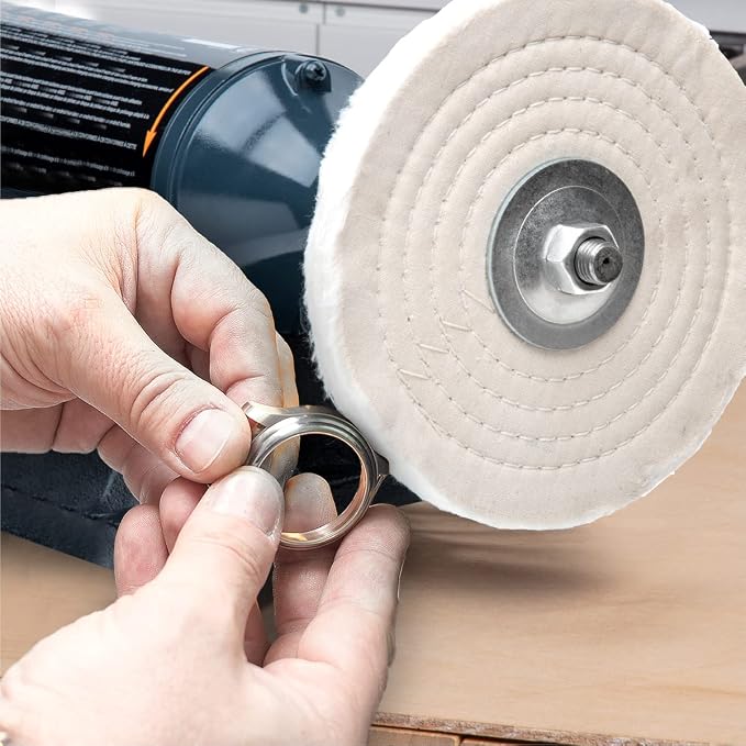 POWERTEC 8-Inch Bench Buffer Jewelry Polisher - Includes 2PCs 80Ply Thic Buffing Wheels | Slow Speed Long Shaft Benchtop Machine for Polishing Metal, Jewelry, Knives, Wood, Jade, and Plastic (BF800)