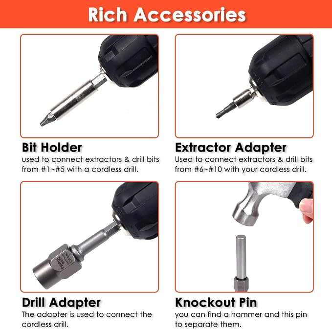 THINKWORK Damaged Screw Extractor Set, 2-21mm, 39-Piece Broken Bolt Extractor Kit, 3/8" Drive Lug Nut Removal Tool, Rounded Bolt Remover for Damaged, Rusted, Rounded-Off, Stripped Fasteners