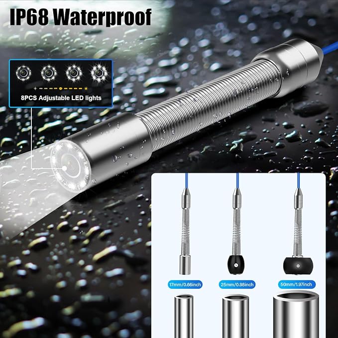 Sewer Camera 100FT/30M Borescopes Plumbing Snake Pipe Inspection Camera DVR & Audio Recorder 17MM with 5600Mah Battery 4.3" IPS Screen 12 LEDs HD 1000TVL 32GB Card