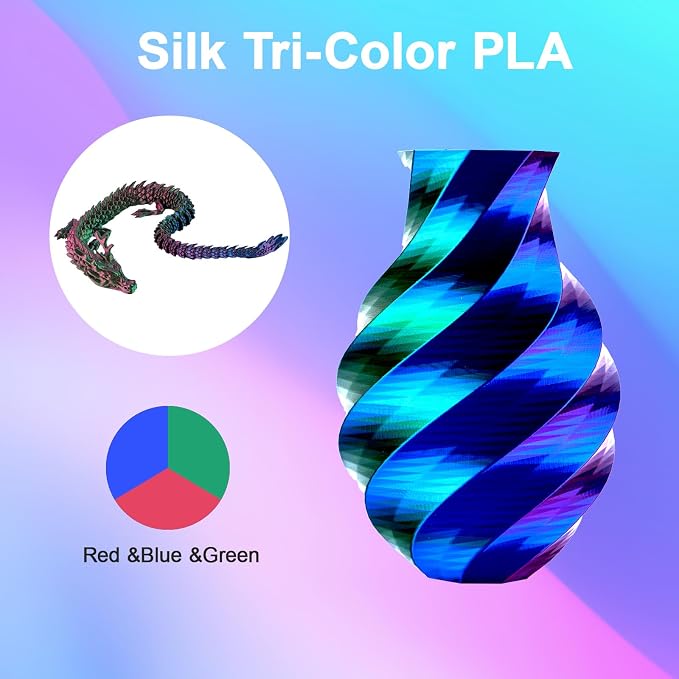 ERYONE Silk Tri Color PLA Filament 3D Printer 1.75mm +/- 0.03mm, Multicolor Filament Tricolor PLA Bundle 2KG Cardboard Spool, Red Blue Green