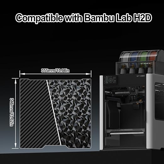 355x346mm PET PEO Double Side Build Plate for Bambu Lab H2S/H2D, Smooth Diamond PEO+Carbon Fiber PET Spring Steel Sheet Plate for Bambulab H2D 3D Printer