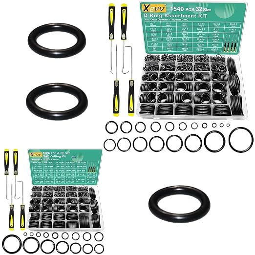 XBVV 1540 Pcs Metric O Ring and 1086 Pcs SAE O Ring Assortment Kit for Automotive Hydraulic Faucet Plumbing Pressure Washer Sealing Repair(2 in1 Kit)