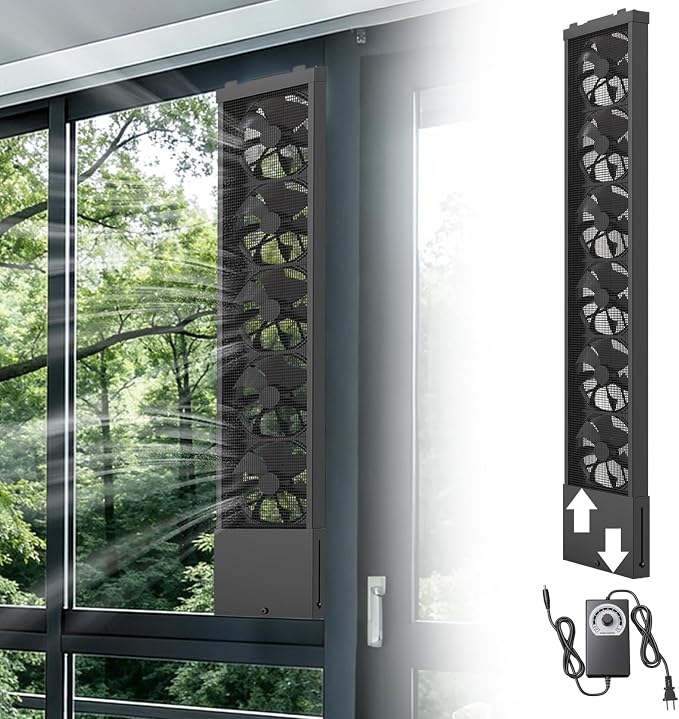 AMSXNOO Window Exhaust Fan for Home, Exhaust Fan for Sliding Window, Punch-Free Vertical & Horizontal Window Fan, Variable Speed, 4" Retractable (Black, 37.4-41.3in / 95-105cm)