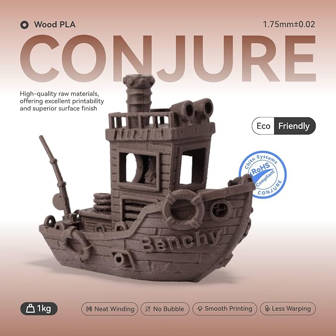 Chitu Systems Conjure Wood PLA Filament 1.75mm 1KG Rose, Real Wood Fibers Filled 3D Printer Filament, Using Reusable Spool Compatible with Bambu Lab Refill Filament, Fits for Most FDM 3D Printers