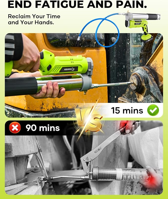 Saker 12,000 PSI Electric Grease Gun, Cordless Grease Gun Kit with 2 * 2.0Ah Batteries, 5.5 oz/min High Flow & LED Light for Truck, Automotive, RV, Farm DIY