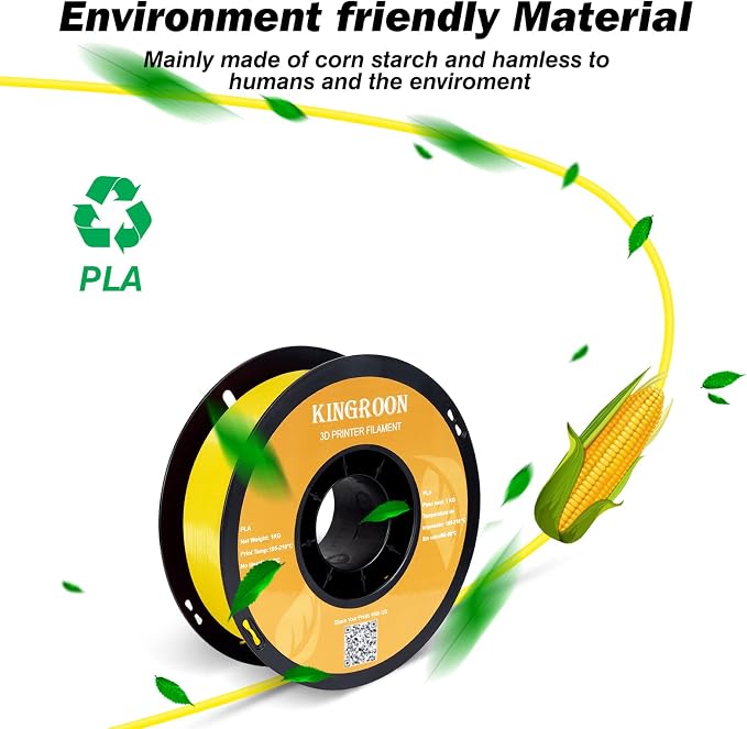 Kingroon PLA 3D Printer Filament, Dimensional Accuracy +/- 0.02 mm, 1 kg Spool(2.2lbs), 1.75 mm，Yellow