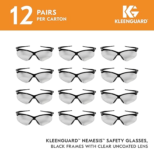 KleenGuard™ V30 Nemesis™ Safety Glasses (25676), Clear Lenses, Black Frame, Unisex Eyewear for Men and Women (12 Pairs/Case)