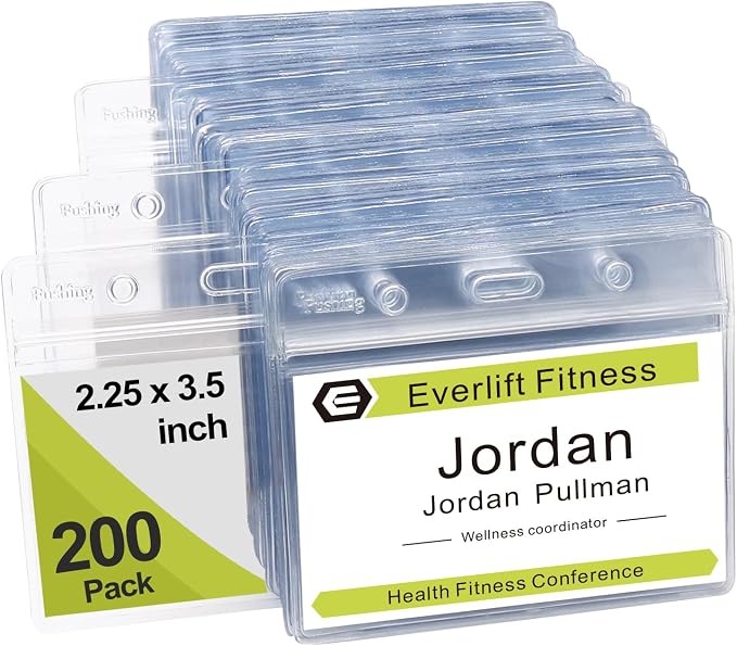 Fushing 200 Pcs Clear Plastic Horizontal Name Tag Badge ID Card Holders