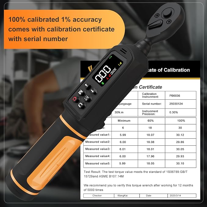 Uharbour Digital Torque Wrench 1/4 Drive, 1.1-22.1 Ft-lbs/1.5-30Nm Range, Electric Torque Wrench with Dual Direction Ratchet, ±1% Accuracy with Vibration, Buzzer and LED Alert