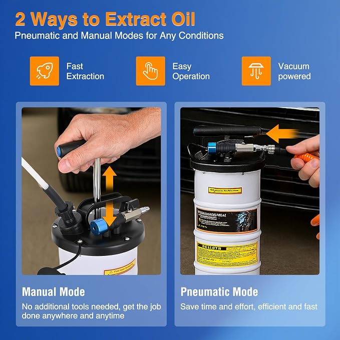 GOOACC Oil Extractor Pump 6.5L Pneumatic Manual Fluid Extractor Pump for Oil Change Tool Kit with Dipstick and Suction Hose Oil Vacuum Pump Extractor for Automotive Boats Motorcycles Fluids Transfer