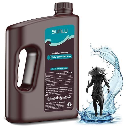 SUNLU 3000g Water-Wash ABS Resin, Combines Features of ABSLIKE Resin & Water Washable Resin, Non Brittle, High Precision, Low Shrinkage, Fast Curing 3D Resin for LCD DLP SLA 3D Printers, 3KG Black