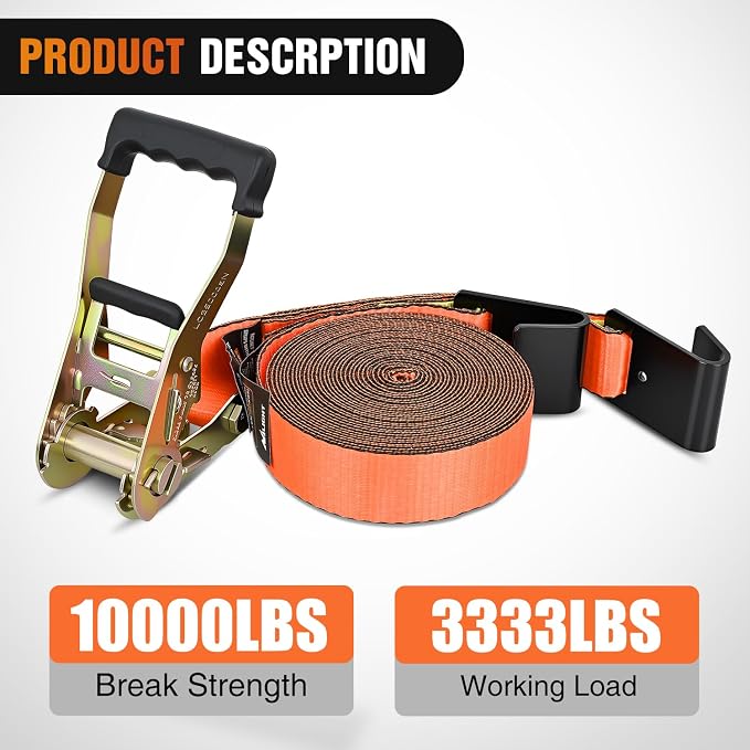 Nilight Flat Hook Ratchet Straps 10 Pack 2 in x 30 Ft Heavy Duty Tie Down Straps 10,000 Lbs Breaking Strength for Truck, Trailers Pickup Orange