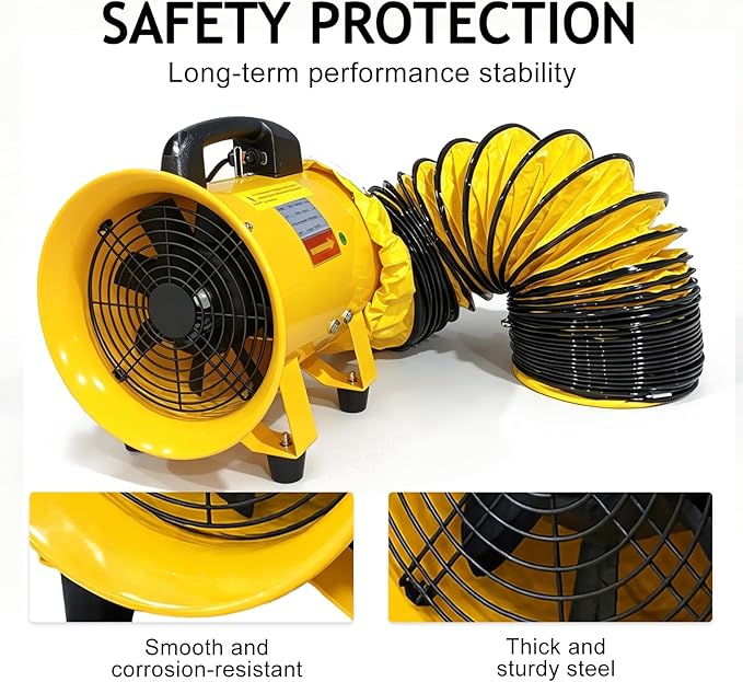 12 Inch High-Velocity Portable Utility Blower Fan with 16-Foot Vinyl Hose | 2645CFM Heavy Duty Cylinder Axial Fan |Exhaust Fan Ventilator for Basements, Workshops, Warehouses