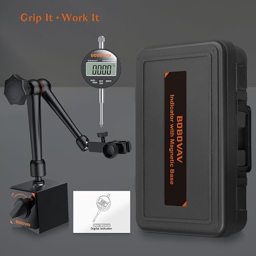 0-1inch/ 25.4mm Electronic Digital Dial Indicator with Magnetic Base Set with 176Lbs/80kg Magnetic Base & Inch/MM Conversion for Lathe, 3D Printer, Machining Calibration Inspection