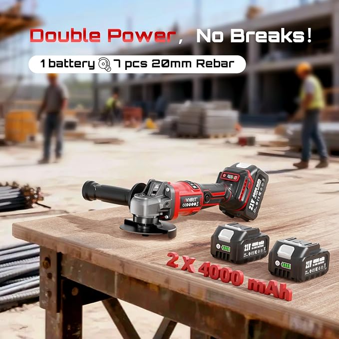 Cordless Angle Grinder 21V, 4-1/2" Battery Grinder with 2 Batteries, LED Display, Power Burshless motor, Variable Speed for Metal Cutting Grinding, Rust Removal