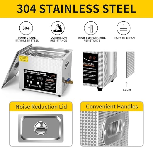 Ultrasound Cleaning Machine 10L Digital Ultrasonic Parts Cleaner with Timer 40kHz SUS 304 Stainless Steel Lab Sonic Cleaner for Professional Tools,Metal Parts,Jewelry,Eyeglasses