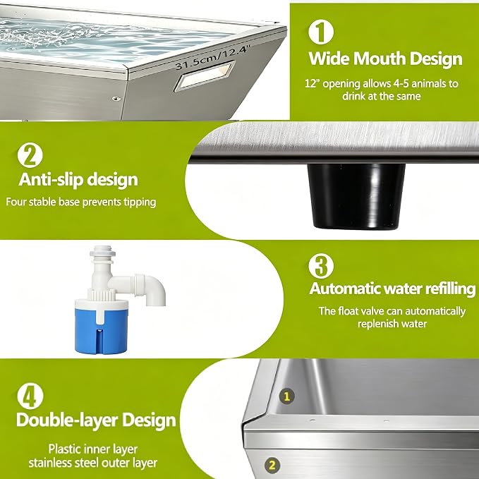 4Gal Dog Water Bowl Dispenser Large Breed Outdoor Automatic Livestock Water Trough Livestock Waterer for Large Dogs Goat Sheep Cow Horse