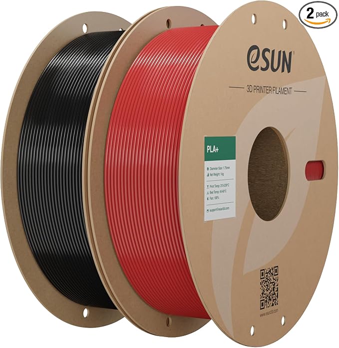 eSUN PLA+ Filament 1.75mm, 3D Printer Filament PLA Plus, Dimensional Accuracy +/- 0.03mm, 1KG per Spool, 2 Spools 3D Printing Filament, Fire Engine Red + Black
